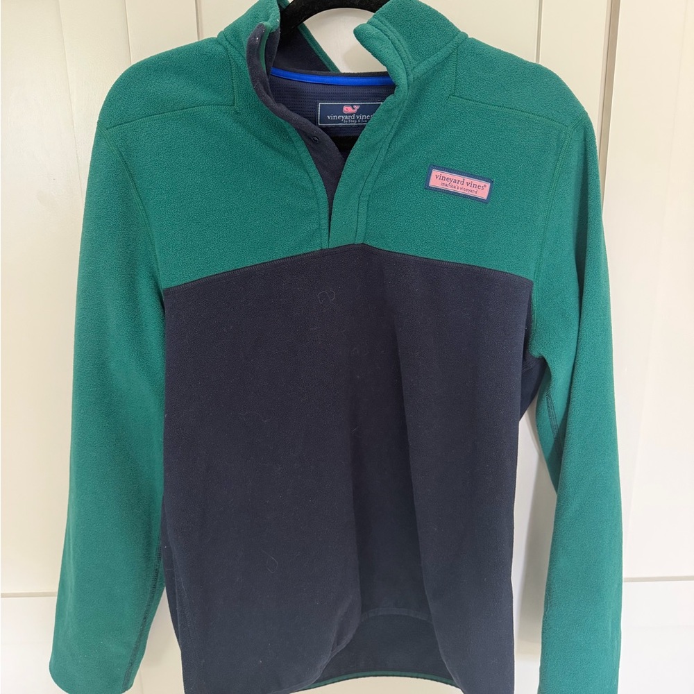 Vineyard Vines Green and Navy Half-Zip Fleece Pullover